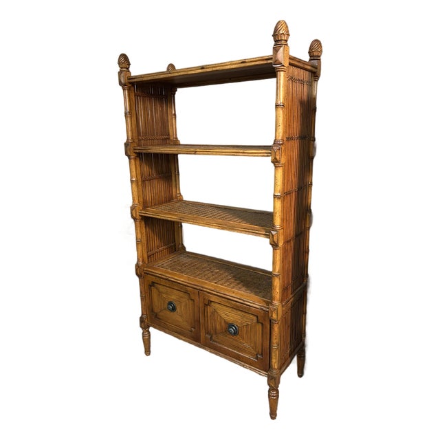 Vintage Tommy Bahama Rattan Bamboo & Wood Bookcase For Sale