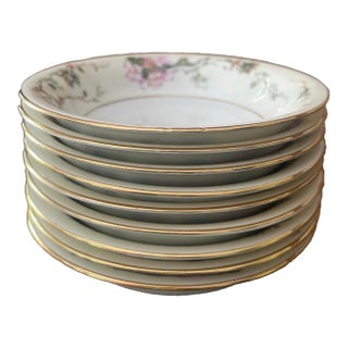 Vintage Mid 19th Century Czechoslovakian Epiag Floral Yellow and Pink 5.25” Small Bowls Garden Party Chic - Set of Nine (9) For Sale