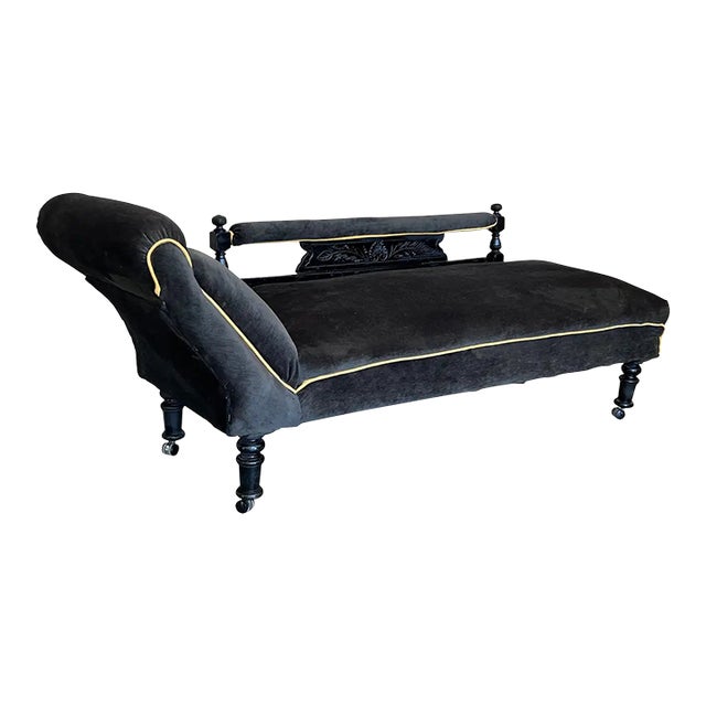 Italian Art Deco Black Velvet Convertible Chaise Longue For Sale
