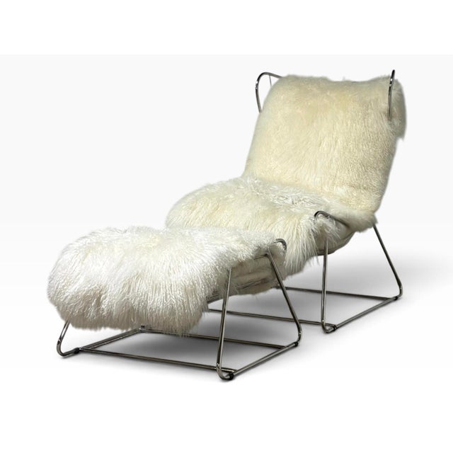 Polished Stainless Steel and Shearling Chair and Ottoman, 2000s For Sale - Image 9 of 9