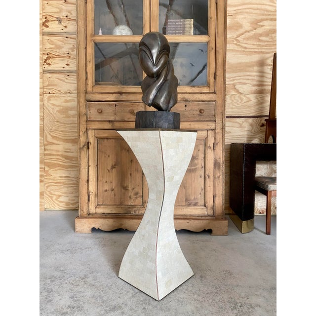 Maitland Smith Tessellated Coral + Brass Pedestal For Sale - Image 6 of 17