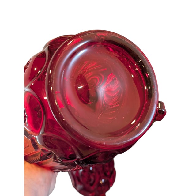 Ruby Red Mid 20th Century Mid Century Modern l.e. Smith Ruby Red Glass Pitcher & Cup Goblet Set Moon and Stars Pattern - Set of 9 For Sale - Image 8 of 10