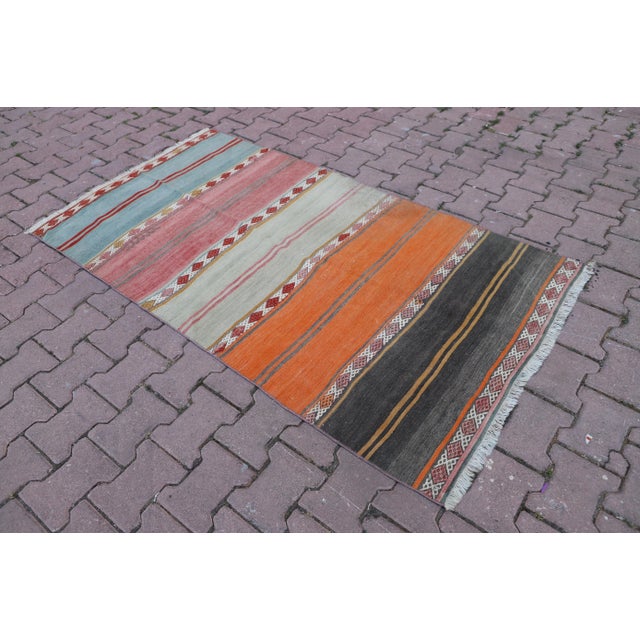 Tribal 1990s Traditional Orange Striped Cappadocia Rug For Sale - Image 3 of 8