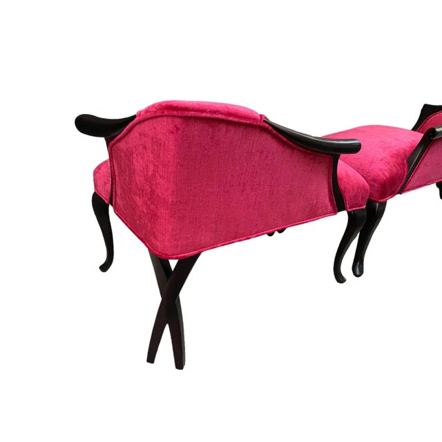 French Provincial Bespoke Carla Lounge Cherry Cerise Velvet Chairs - A Pair For Sale - Image 3 of 10