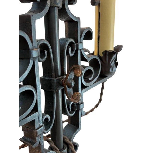 1920s Wrought Iron Spanish Revival Floor Lamp With Adjustable Height For Sale In Los Angeles - Image 6 of 10