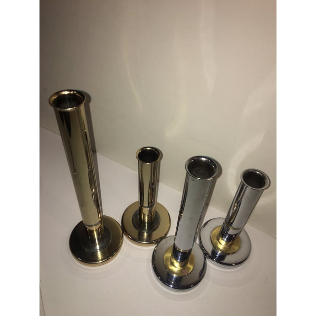Mid-Century Modern Mid-Century Modern Brass, Chrome & 24 Carat Candle Stick Holders- Set of 4 For Sale - Image 3 of 7