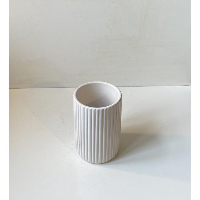 Art Deco Fluted White Ceramic Vase by L. Hjorth, 1940s For Sale - Image 4 of 10