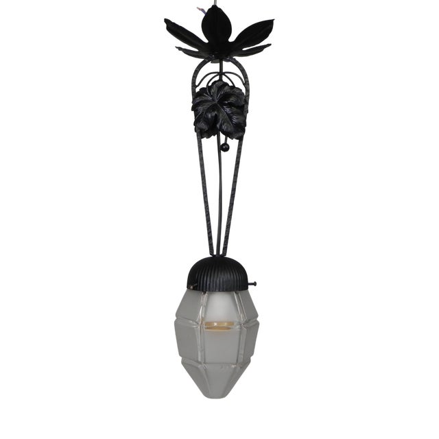 Art Deco Pendant Lamp with Hexagonal Glass Shade, 1930s For Sale