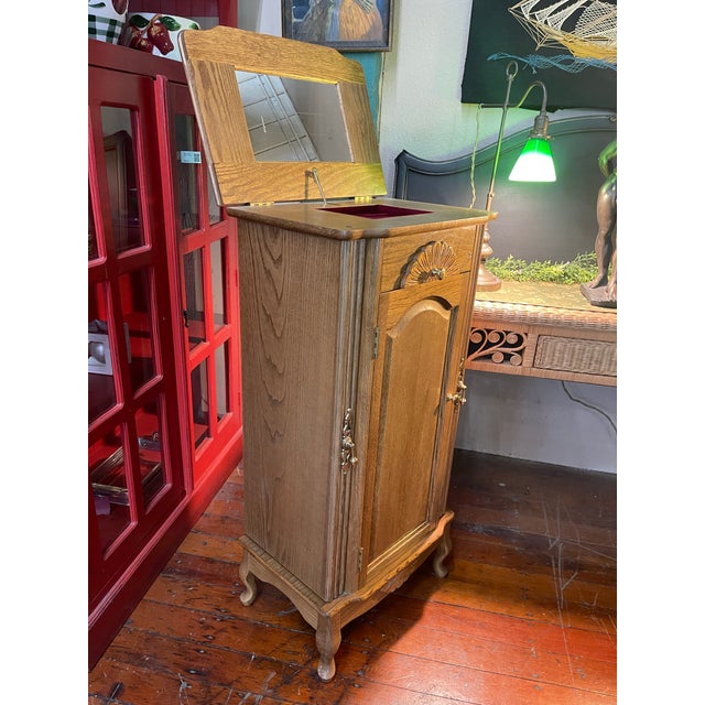 Wood Late 20th Century Art Deco Revival Oak Jewelry Box With Lift-Top Mirror For Sale - Image 7 of 7