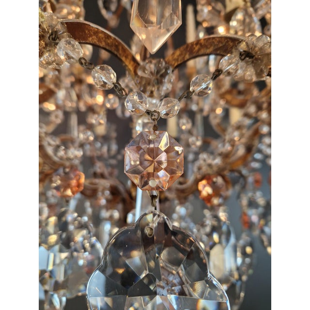 1940s Italian Baroque Revival Crystal Chandelier Rose Pink Crystals Original Candle For Sale - Image 9 of 13