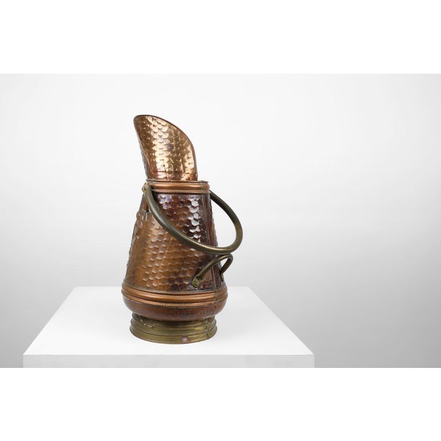 Metal Copper Umbrella Stand with Hammered Medieval Bakery Relief, France, 1900s For Sale - Image 7 of 12