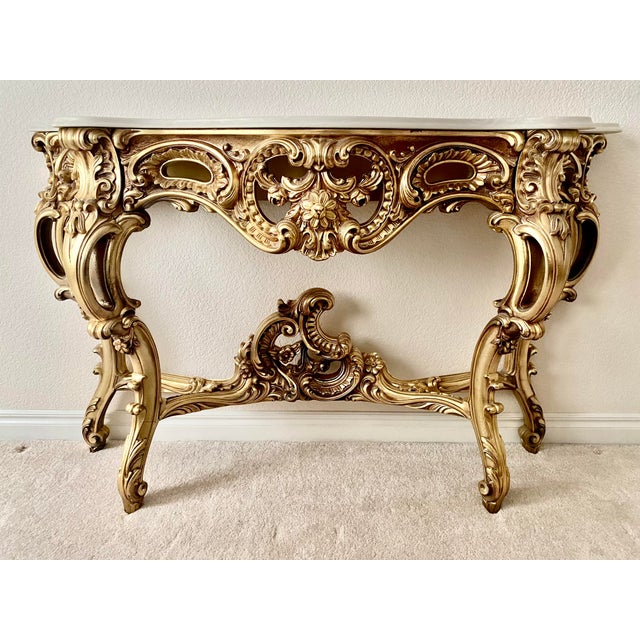 French Louis XV Style Vintage Giltwood Rococo Carved Console Table. For Sale - Image 15 of 15