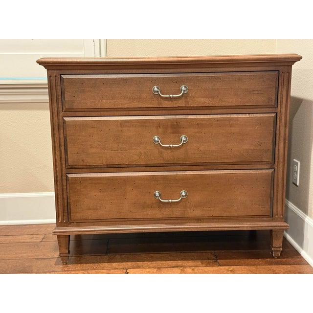 Love Ethan Allen furniture. This is an amazing Jason Maple three drawer chest. Enhances the decor of the bedroom.