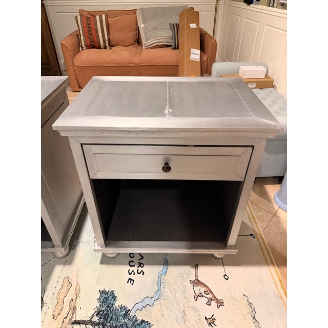 Restoration Hardware Pair of Restoration Hardware Zinc Open Nightstands For Sale - Image 4 of 4