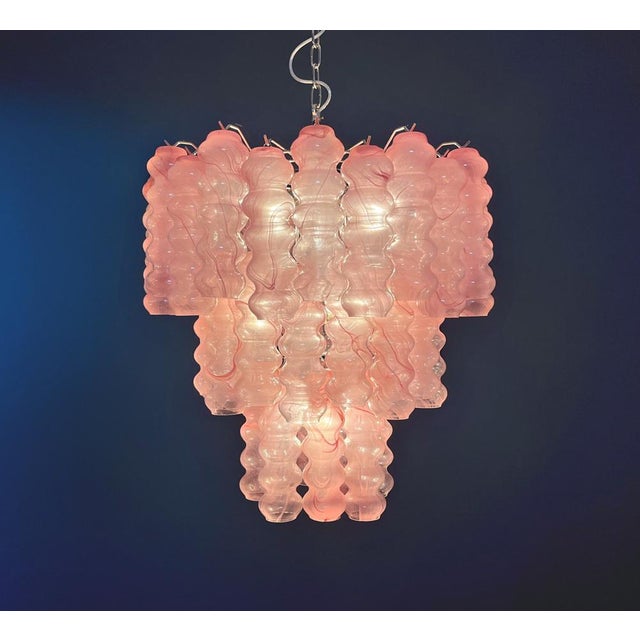 Pink Large Pink Murano Glass 3-Tier Tube Chandelier, 1990s For Sale - Image 8 of 18