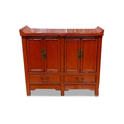 Double Doors Wing Cabinet is made out of elm wood. It has 4 doors and 2 drawers at the bottom, and one removable shelf on...
