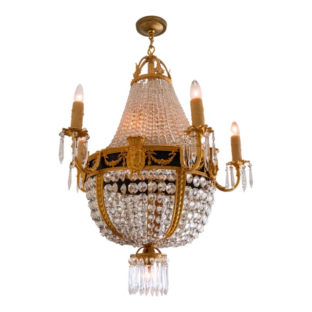Vintage French Empire Bronze & Crystal Early 20th Century Chandelier For Sale