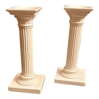 Pair of Antique Creamware Column Candlesticks For Sale