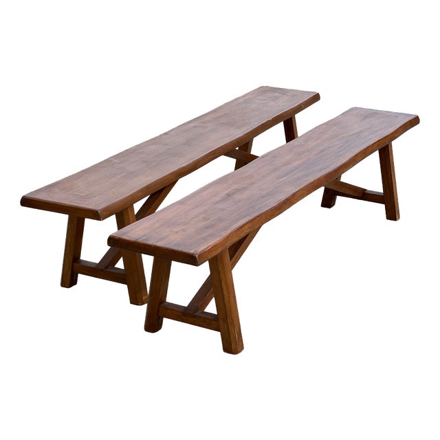 Vintage Wood Benches, 1960s, Set of 2 For Sale