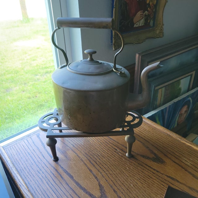 Brass Antique Footman 1910 Solid Brass Kettle Stand Trivet English Plant Pot Riser William Tonks & Sons Stamped For Sale - Image 8 of 18