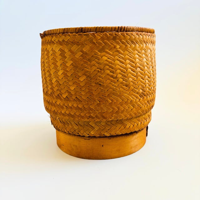 Chinese Vintage Lidded Wicker Basket For Sale - Image 3 of 8