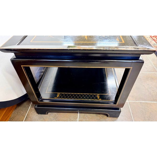Chinoiserie Chinese Black Lacquered Hand Painted Coffee Table For Sale - Image 9 of 9