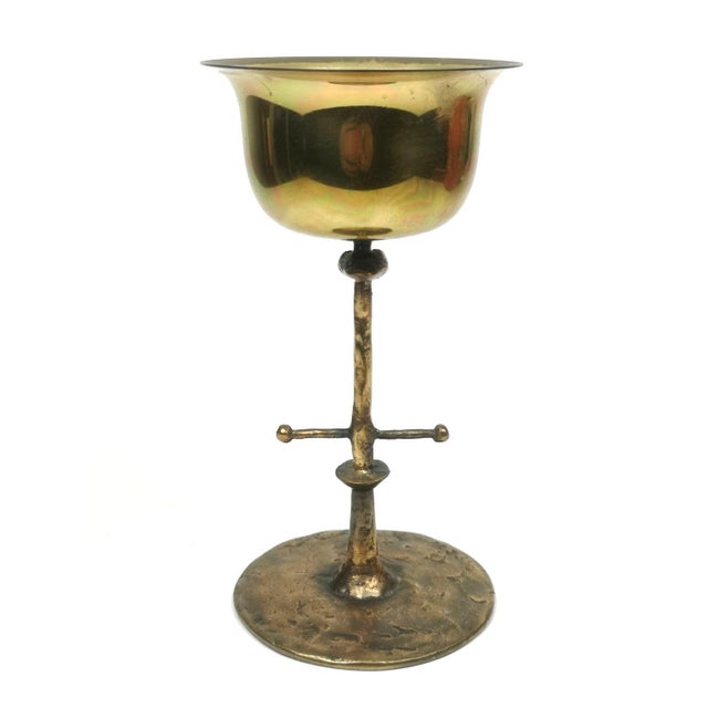 Lajos Muharos brass goblet with figural stem, from the 1960s. The base part of the hand-made goblet is Brutalist in...