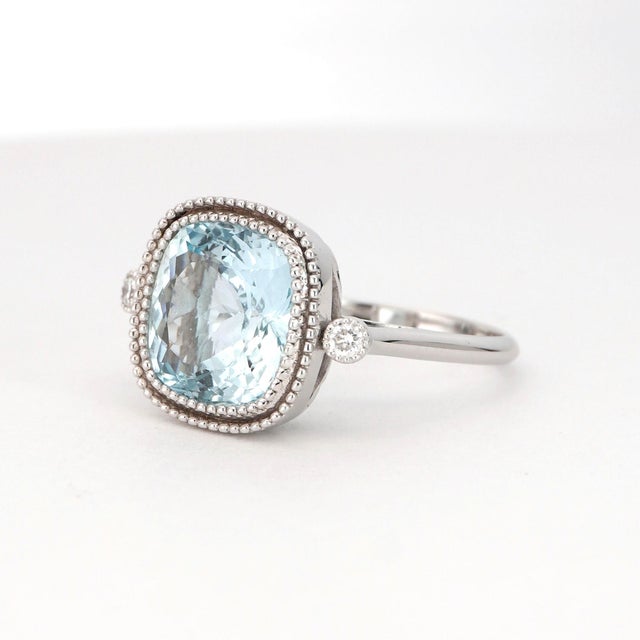 14k Gold Ring With 4.25ct Aquamarine & Diamonds Size 6.5 For Sale - Image 16 of 18