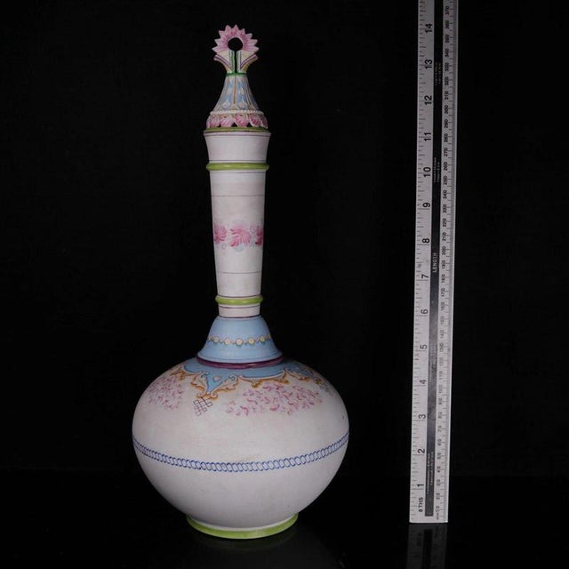 Biscuit Porcelain Covered Bottle Vase with Painted Decoration by Jean Gille For Sale - Image 16 of 17