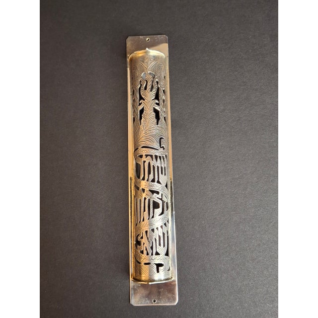 1970s Vintage Netafim Israel Sterling Silver Mezuzah Case Openwork Scrollwork Large 6" For Sale - Image 5 of 11