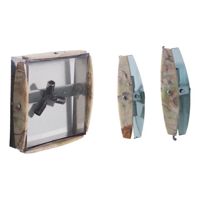 Onyx and Crystal Glass Sconce and Ceiling Light Set attributed to Veca, 1970s, Set of 2 For Sale