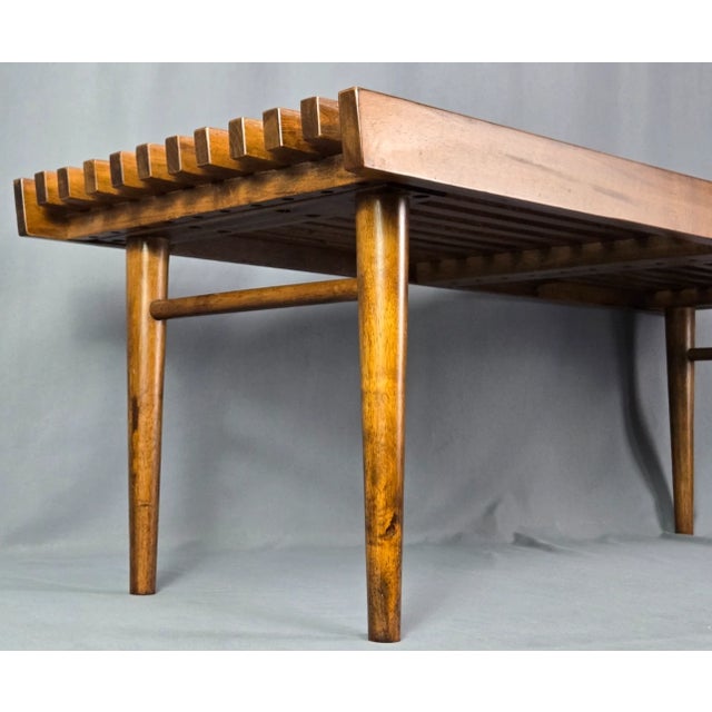 Brown Solid Walnut Slat Bench or Coffee Table, Mid Century George Nelson Style For Sale - Image 8 of 16
