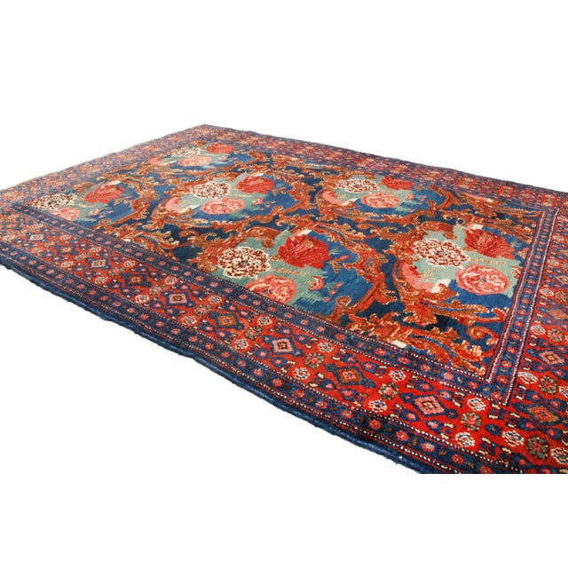 Traditional Antique Senneh Traditional Crimson Red and Blue Wool Persian Rug For Sale - Image 3 of 7