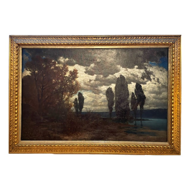 Hermann Rüdisühli, Thunderstorm Over Reichenau, Oil on Canvas For Sale