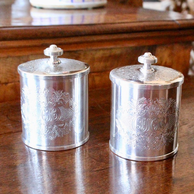 Early 20th Century Small English Silver Plate Tea Caddies, Henry Birks and Sons- A Pair For Sale - Image 5 of 12