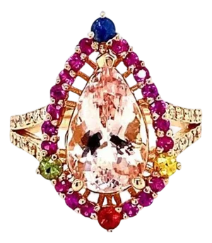 4.02 Carat Morganite Diamond Sapphire Rose Gold Cocktail Ring, Size 7