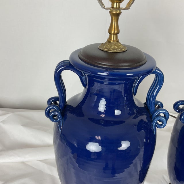 The Bradburn Gallery Cobalt Ceramic Lamp Pair For Sale - Image 13 of 17