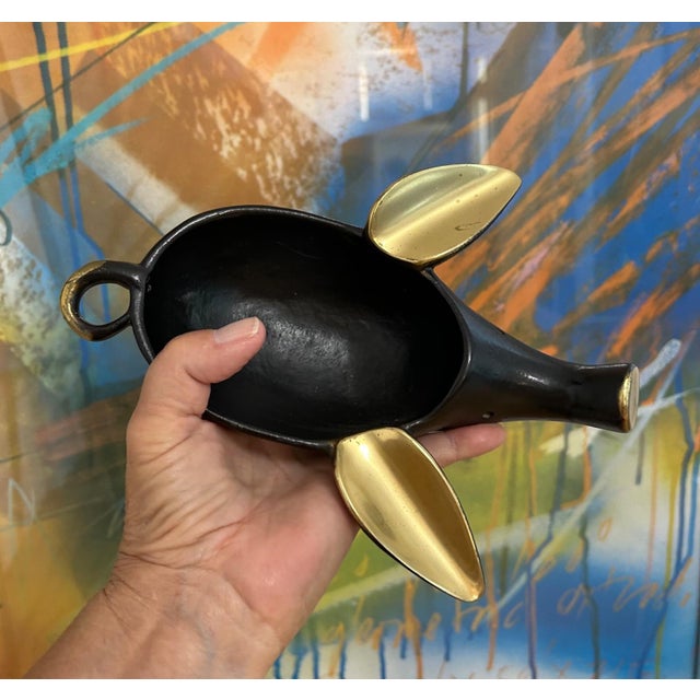 Rare 8.5" Vintage Walter Bosse Pig Ashtray, designed by Walter Bosse and created by Herta Baller in blackened brass....