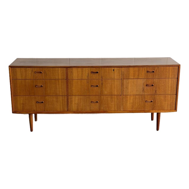 In Style of Arne Vodder Teak Dresser Wooden Lowboy Chest of Drawers Denmark Mid-Century Modern 1960s For Sale