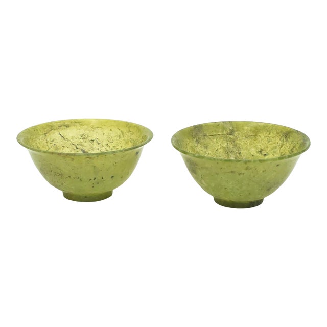 Pair of Green Hardstone Bowls, Republic Period China For Sale
