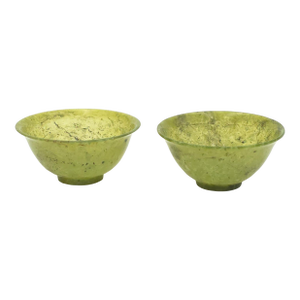 Pair of Green Hardstone Bowls, Republic Period China