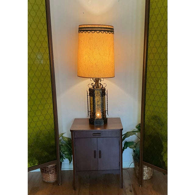 Pair Vintage Mid-Century Spanish Revival Table Lamps Wrought Iron Glass Panels, C. 60s For Sale - Image 12 of 12