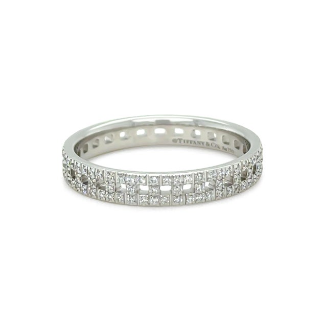 Contemporary Tiffany & Co. 18ct White Gold T True Narrow Pavé Diamond Ring 0.23ct 3.73g For Sale - Image 3 of 9