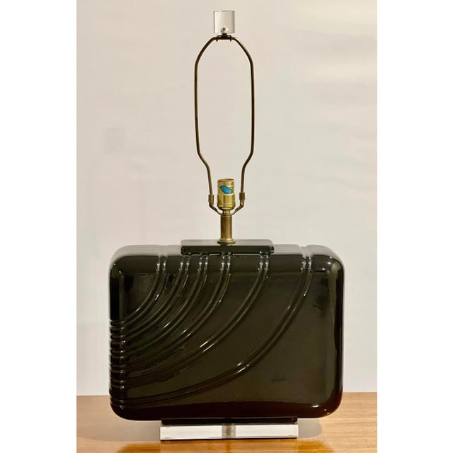 1980s Postmodern Large Black Ceramic and Lucite Table Lamps, Pair For Sale - Image 4 of 12