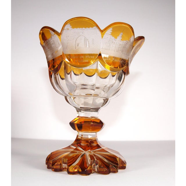 Chestnut Rare German Bohemian Crystal Chalice With Etched Historic Buildings For Sale - Image 8 of 9