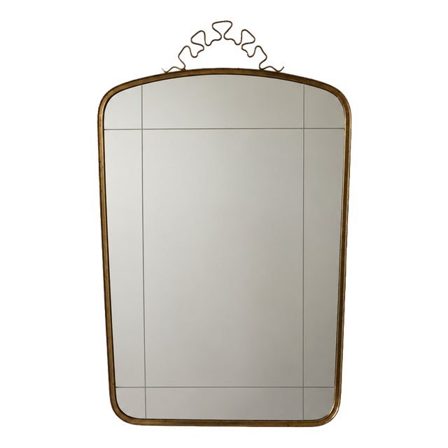 Large Mid-Century Modern Wall Mirror with Brass Crown from Münchner Zierspiegel For Sale