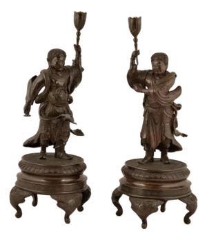 Japanese Meiji Artist, Sculptures of Nio Temple Guardians, 19th Century, Bronzes, Set of 2
