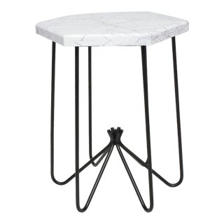 French Modern Sculptural Metal & Marble Hexagonal Side Table After Jean Royere For Sale