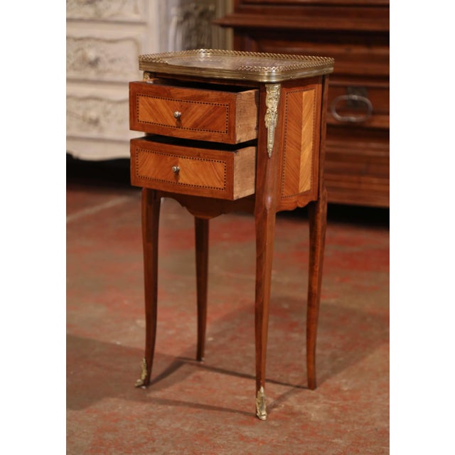 19th Century French Marquetry And Bronze Walnut Nightstand With Grey Marble Top Chairish
