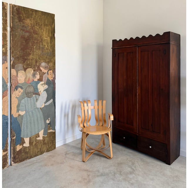 Wood 19th C. Walnut Cabinet With Scallop Trim American Primitive Armoire Closet For Sale - Image 7 of 16